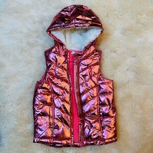 Crazy 8 Metallic Pink Winter Vest with a White Super Soft & Fuzzy Hood